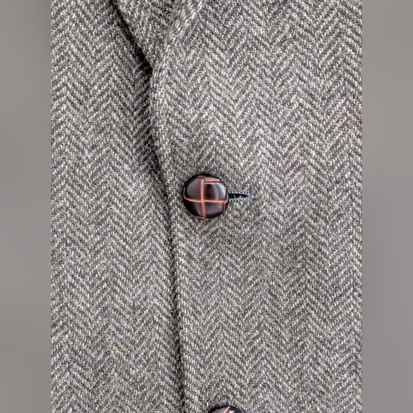 Vintage Neil Martin Gray New Wool Herringbone Blazer Elbow Patch Academic 44R - Picture 8 of 16